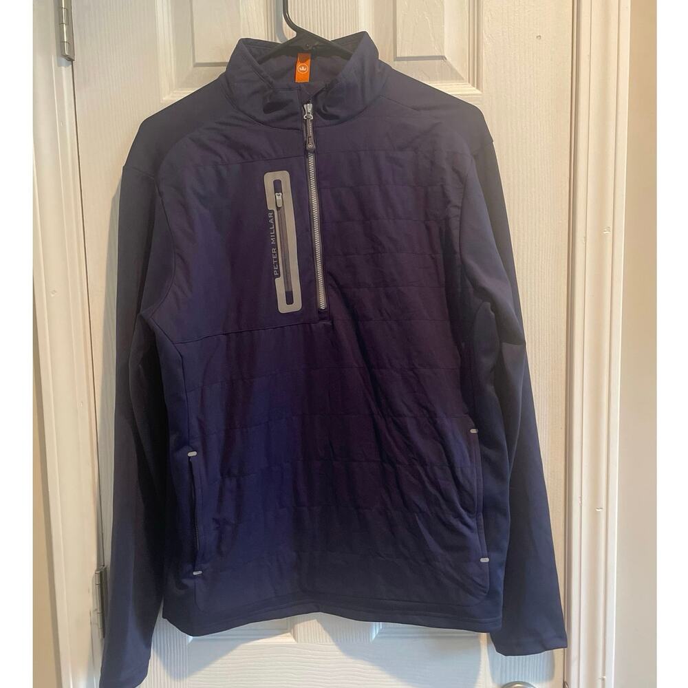 Peter Millar Navy 1/4 zip long sleeve Zero Restriction Mens Forbes Jacket, A62